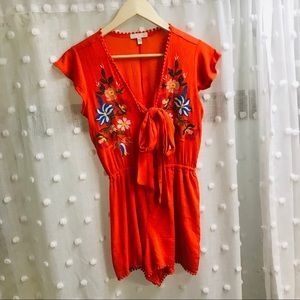 Gianni Bini Embroidered Open Midriff Romper XS